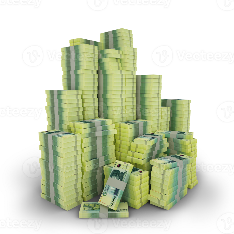 Big stacks of Uruguayan peso notes. A lot of money isolated on transparent background. 3d rendering of bundles of arranged cash png