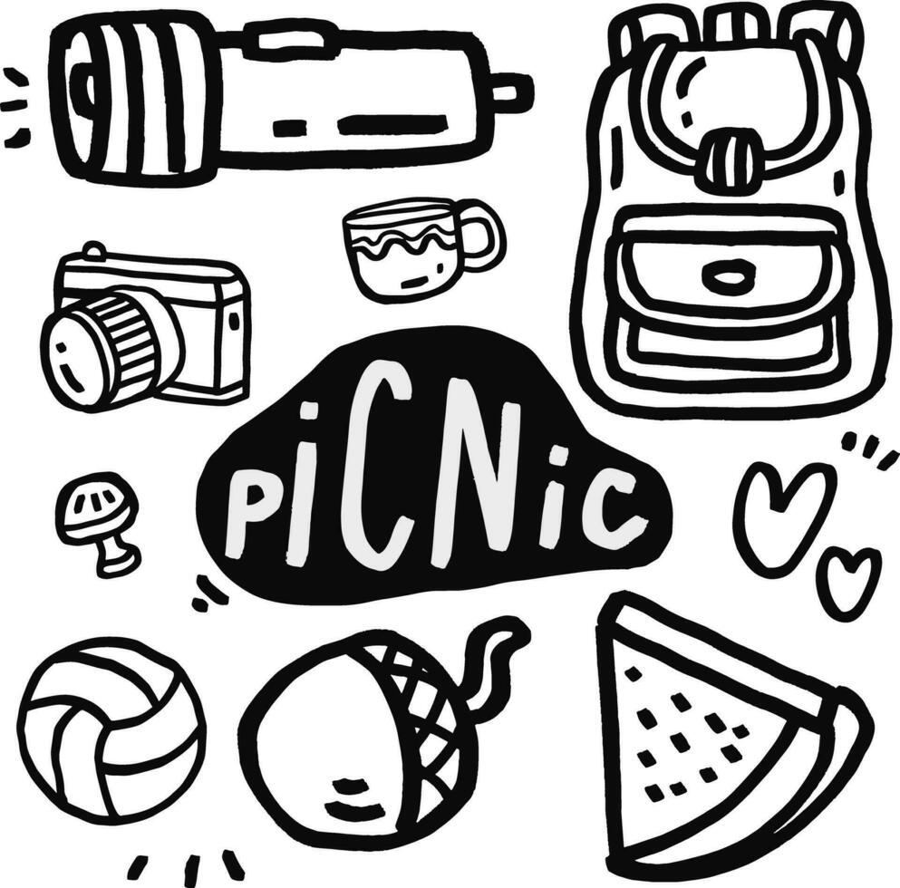 conjunto de objetos para picnic diseño vector