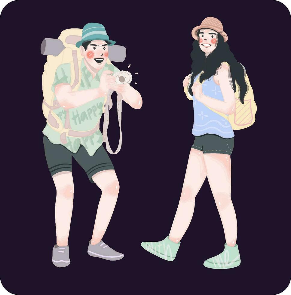 male and female tourists vector