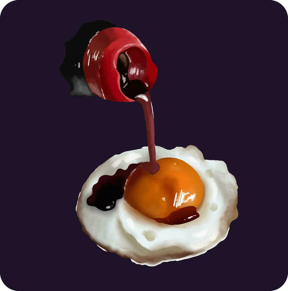 Fried eggs poured with soy sauce vector
