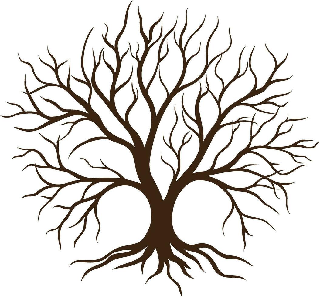 emblema encarnando arraigado árbol sin hojas aislado en blanco fondo, vector ilustración