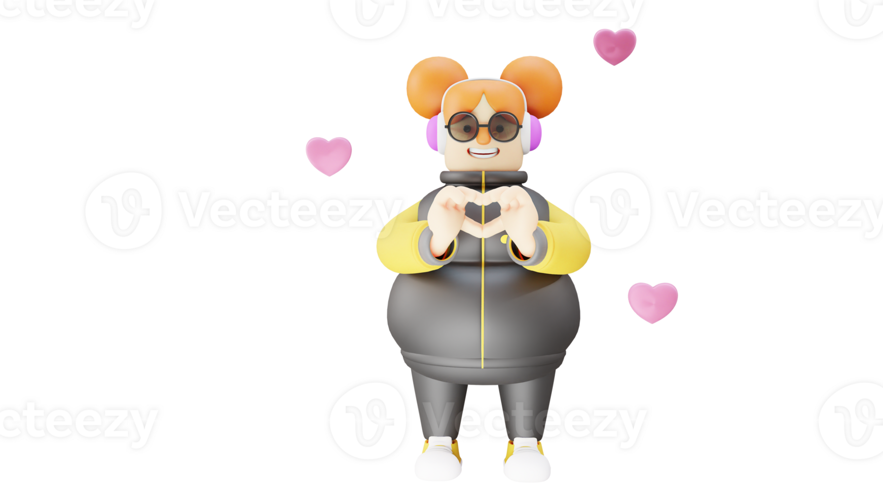 3D illustration. Schoolgirl 3D Cartoon Character. Romantic schoolgirl. Cute girl showing love hands using both hands. A beautiful girl who looks adorable. A sweet smiling student. 3D cartoon character png