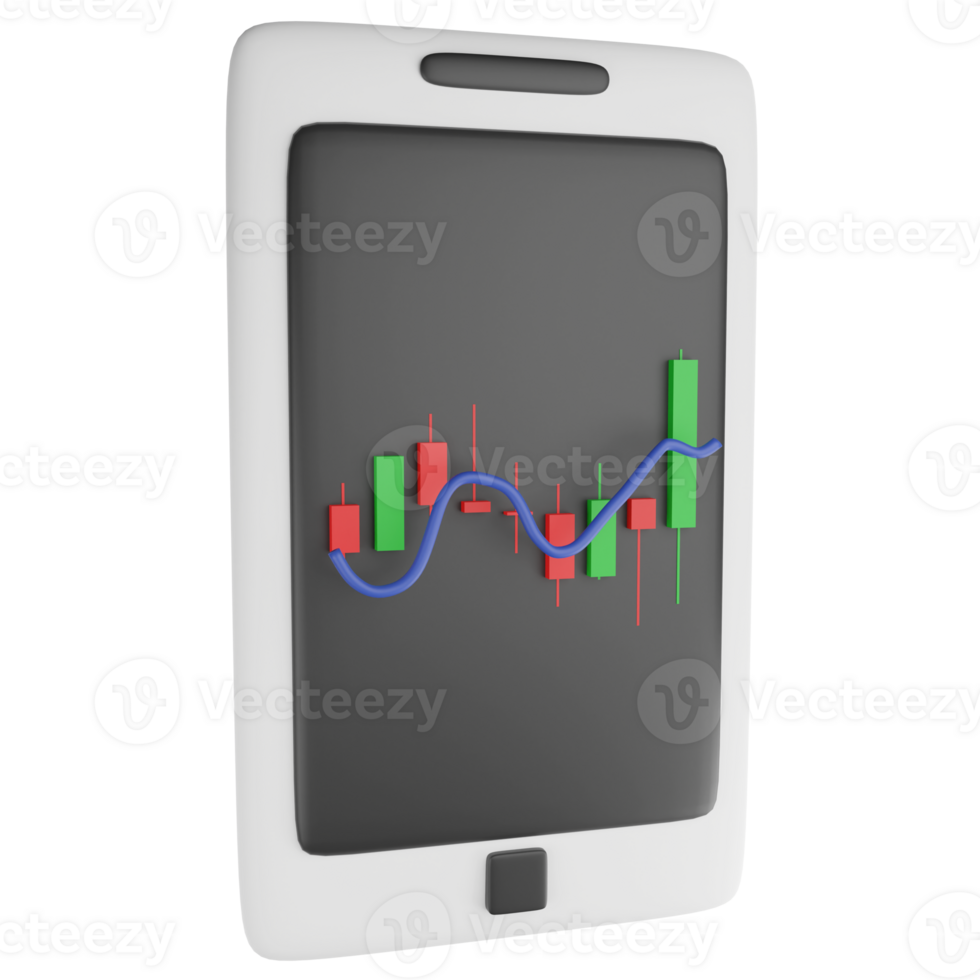 Trading candlestick on the phone clipart flat design icon isolated on transparent background, 3D render investment and trading concept png