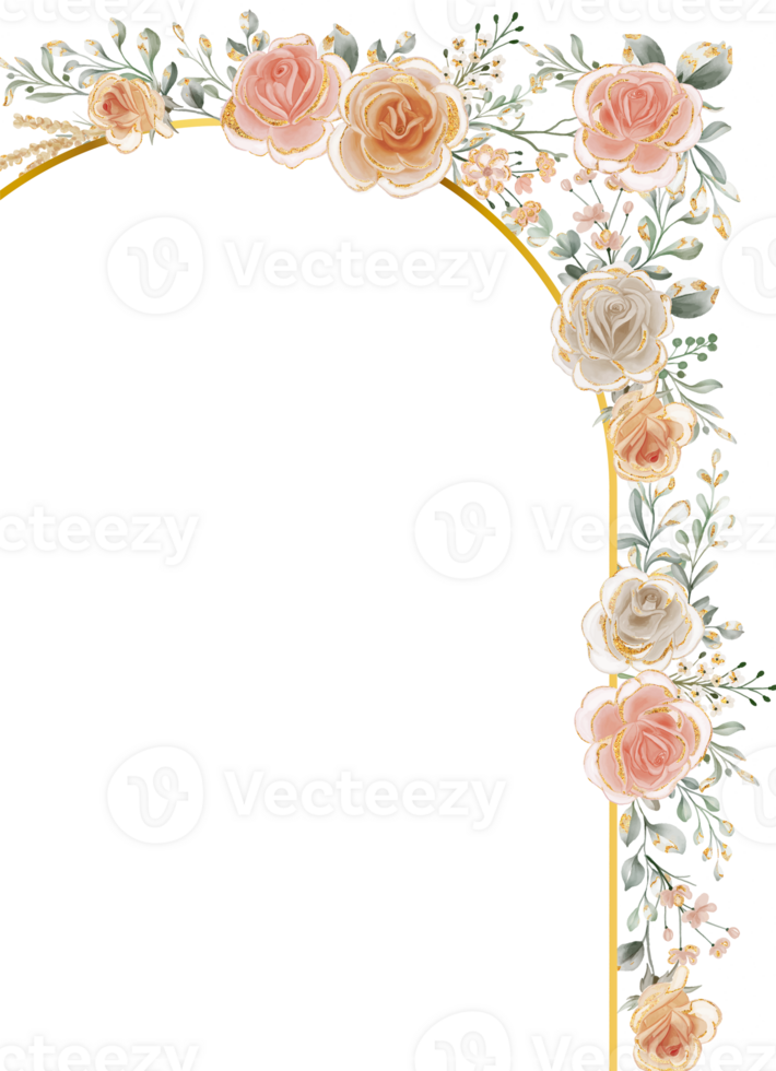 Roses Frame with a Golden Sparkle watercolor illustration png