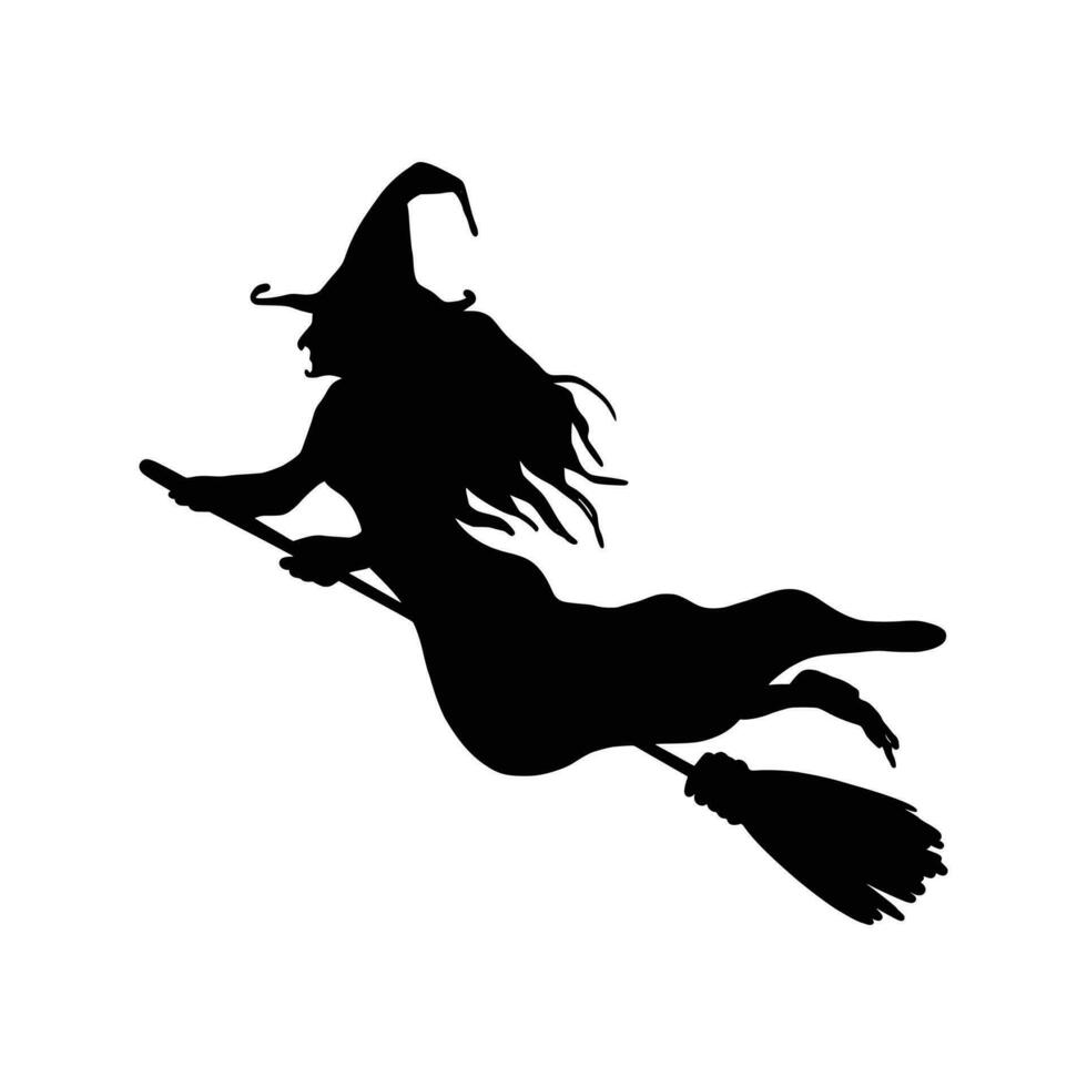Mythical characters for Halloween. Magic female in witch hat. Terrifying sticker. Vector illustration outline of scary personage.