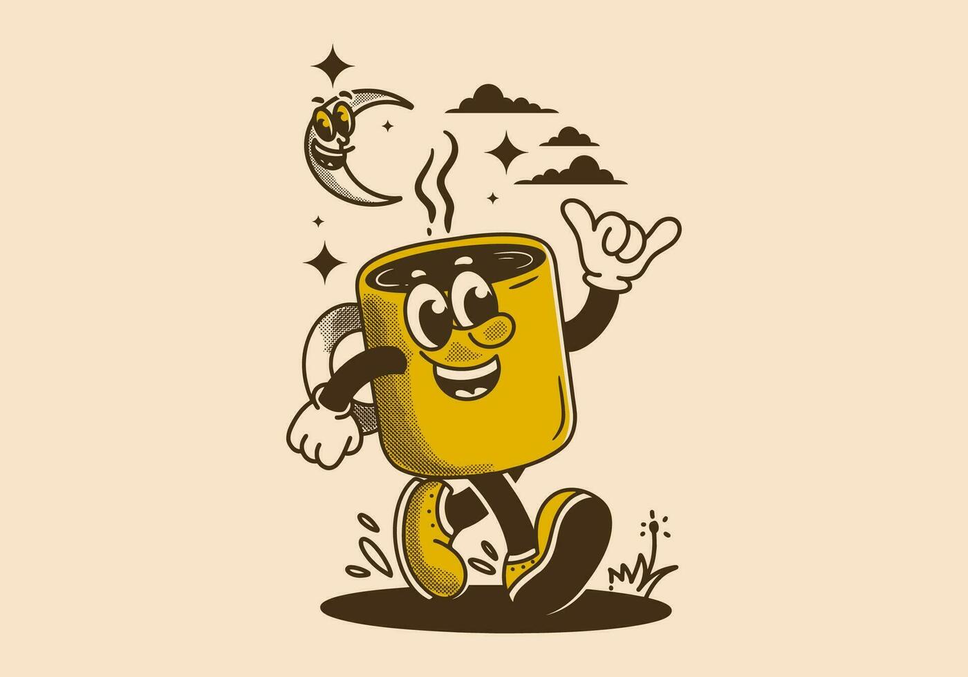mascota personaje ilustración de caminando café jarra vector