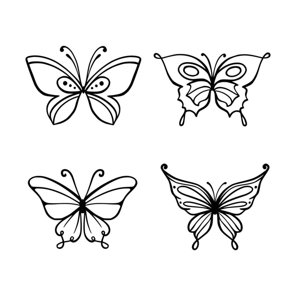 Butterfly line art. Simple minimal butterfly line tattoo icon logotype vector