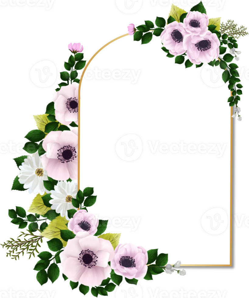 White Pink Rustic Floral Frame png