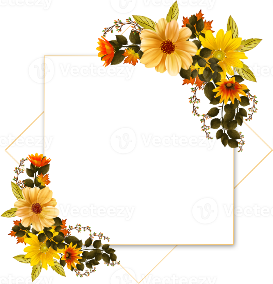 Yellow Autumn Rustic Floral Frame png
