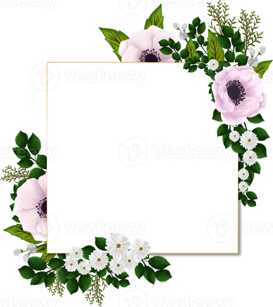 White Pink Rustic Floral Frame png