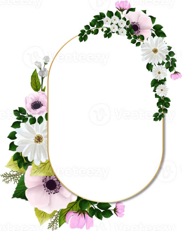White Pink Rustic Floral Frame png