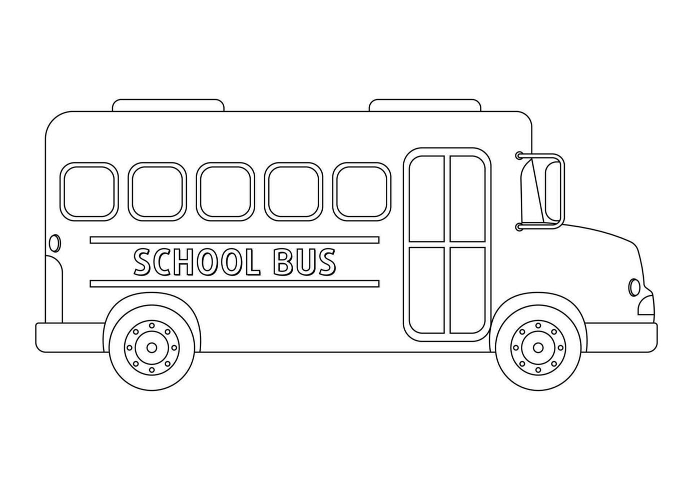 Black and White School Bus Vector Illustration Isolated on White Background. Coloring Page of a School Bus in Flat Style