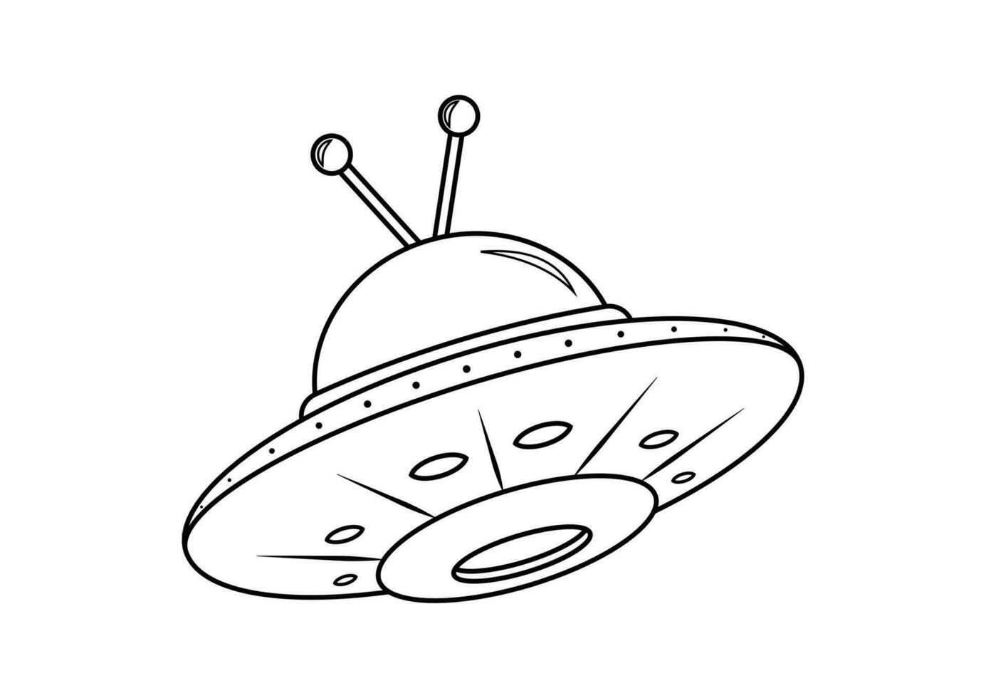 Black and White Cartoon Alien Ship Vector. Coloring Page of Alien Ship vector