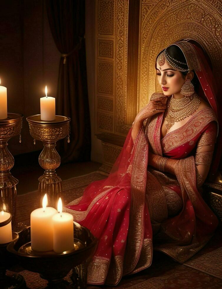 AI Generated. AI Generative - Captivating Bridal Elegance - A Beautiful Girl in Exquisite Saree photo