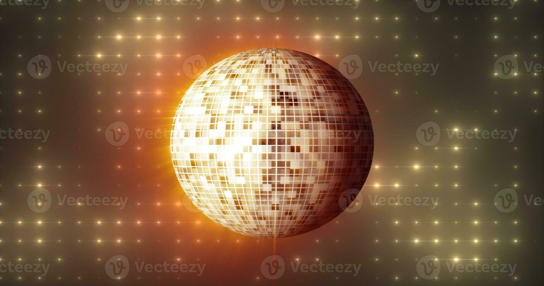 Abstract orange yellow mirrored spinning round disco ball for discos and dances in nightclubs 80s, 90s luminous background photo