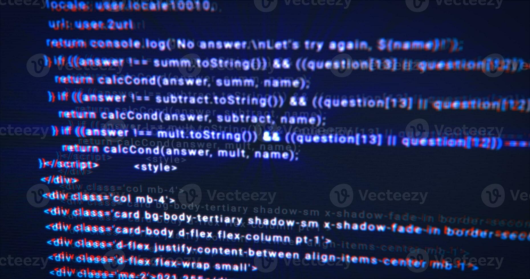 The process of writing a digital code by a programmer in a programming language, glowing letters and numbers. Making computer programs blue background photo