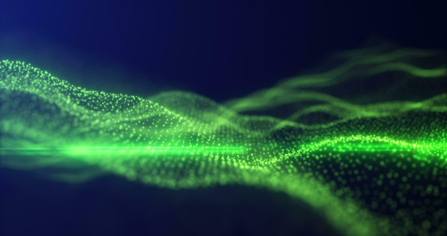 Abstract green energy waves from particles of futuristic hi-tech glowing background photo