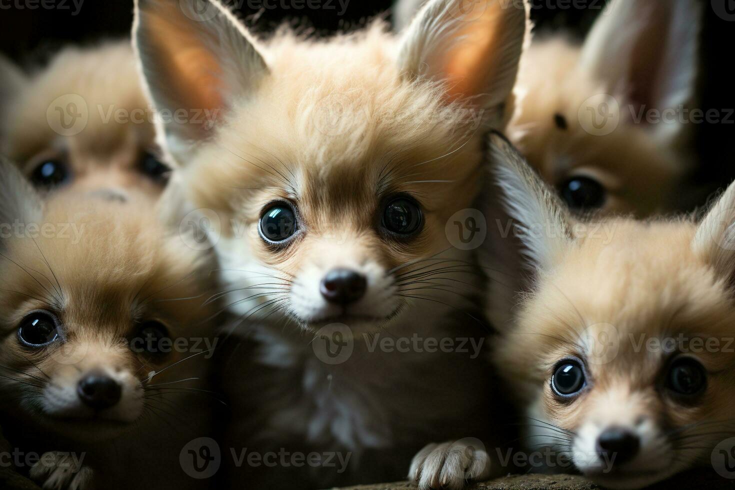 multiple fennec foxes packed together. generative ai photo