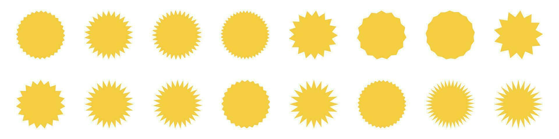 Yellow shopping labels collection. Special offer price tag. Sale or discount sticker. Supermarket promotional badge. Sunburst icons. Stock vector. vector