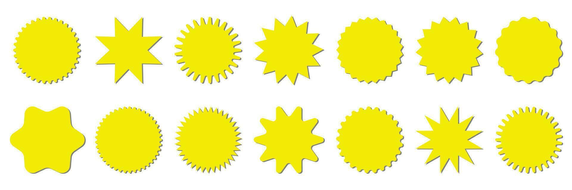 Yellow shopping labels collection. Special offer price tag. Sale or discount sticker. Supermarket promotional badge. Sunburst icons. Stock vector. vector