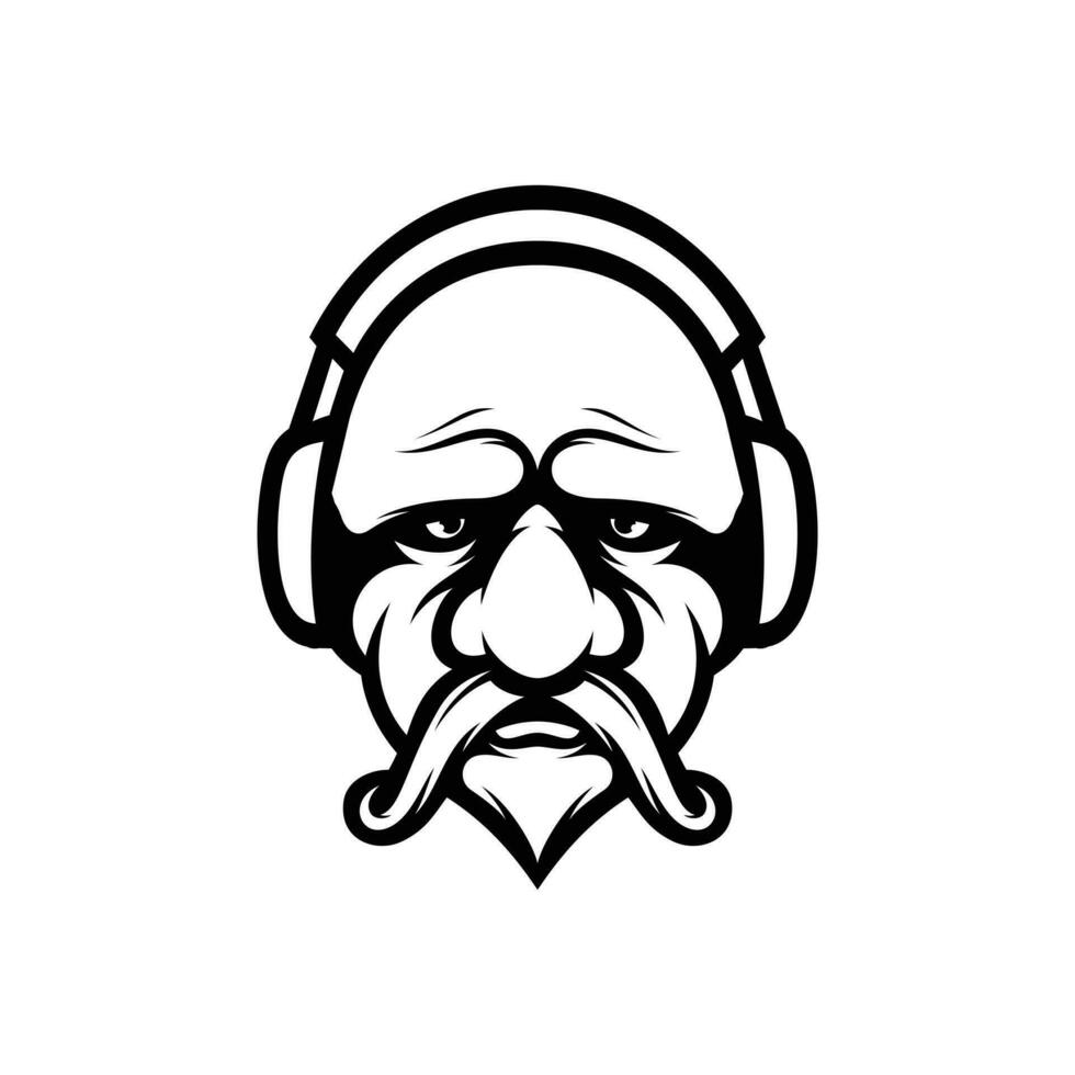 Old Man Headphone Outline vector