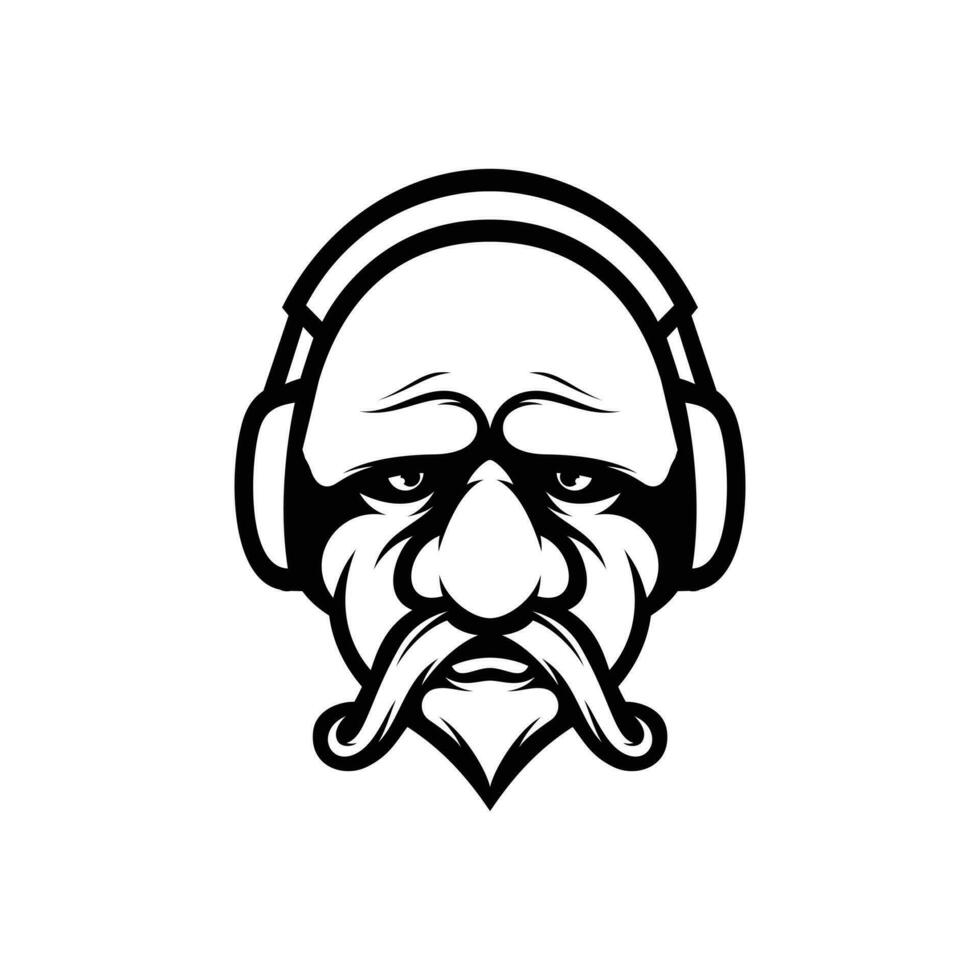 Old Man Headphone Outline vector