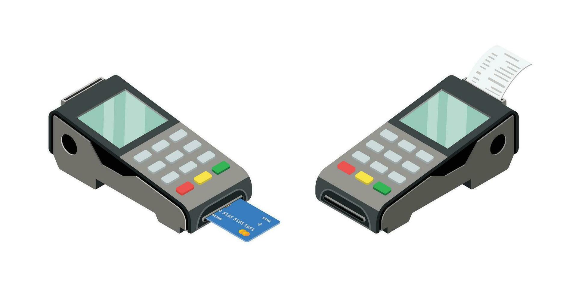 crédito tarjeta lector máquina. pago terminal con crédito tarjeta, terminal pos. isometría vector. vector