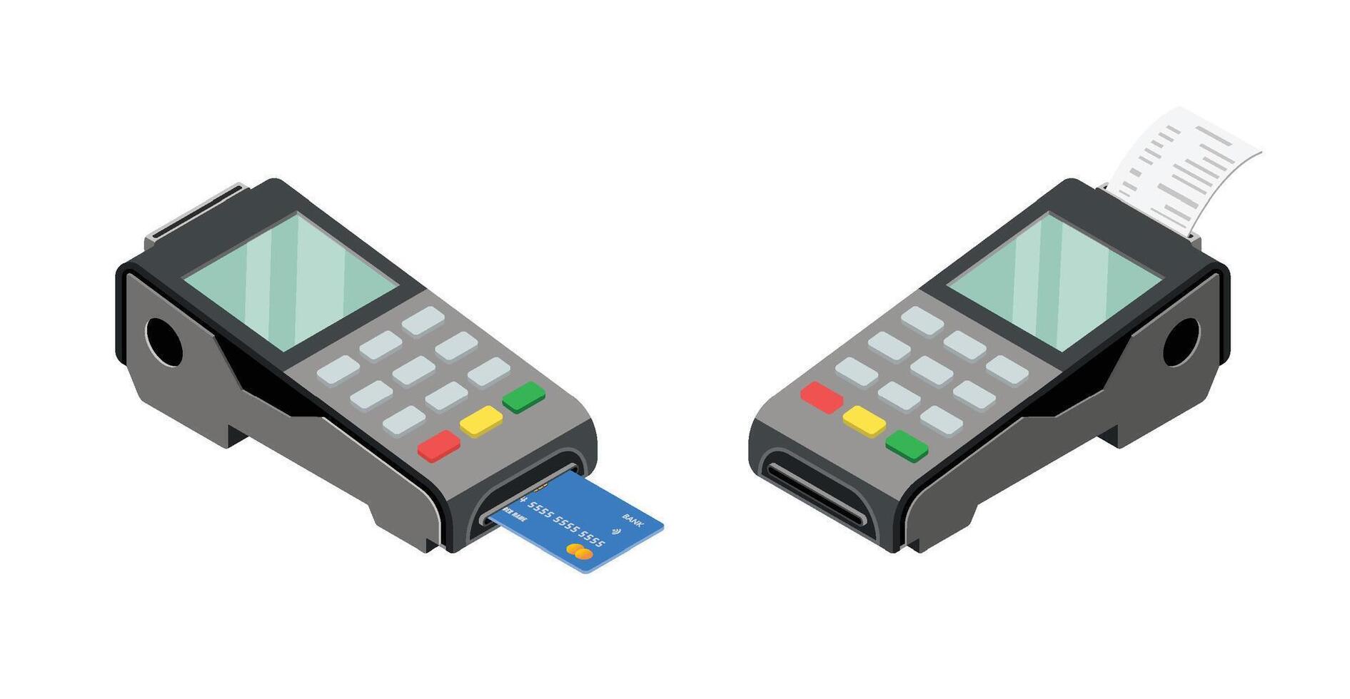 Credit card reader machine. payment terminal with credit card, POS-terminal. Isometrci vector. vector