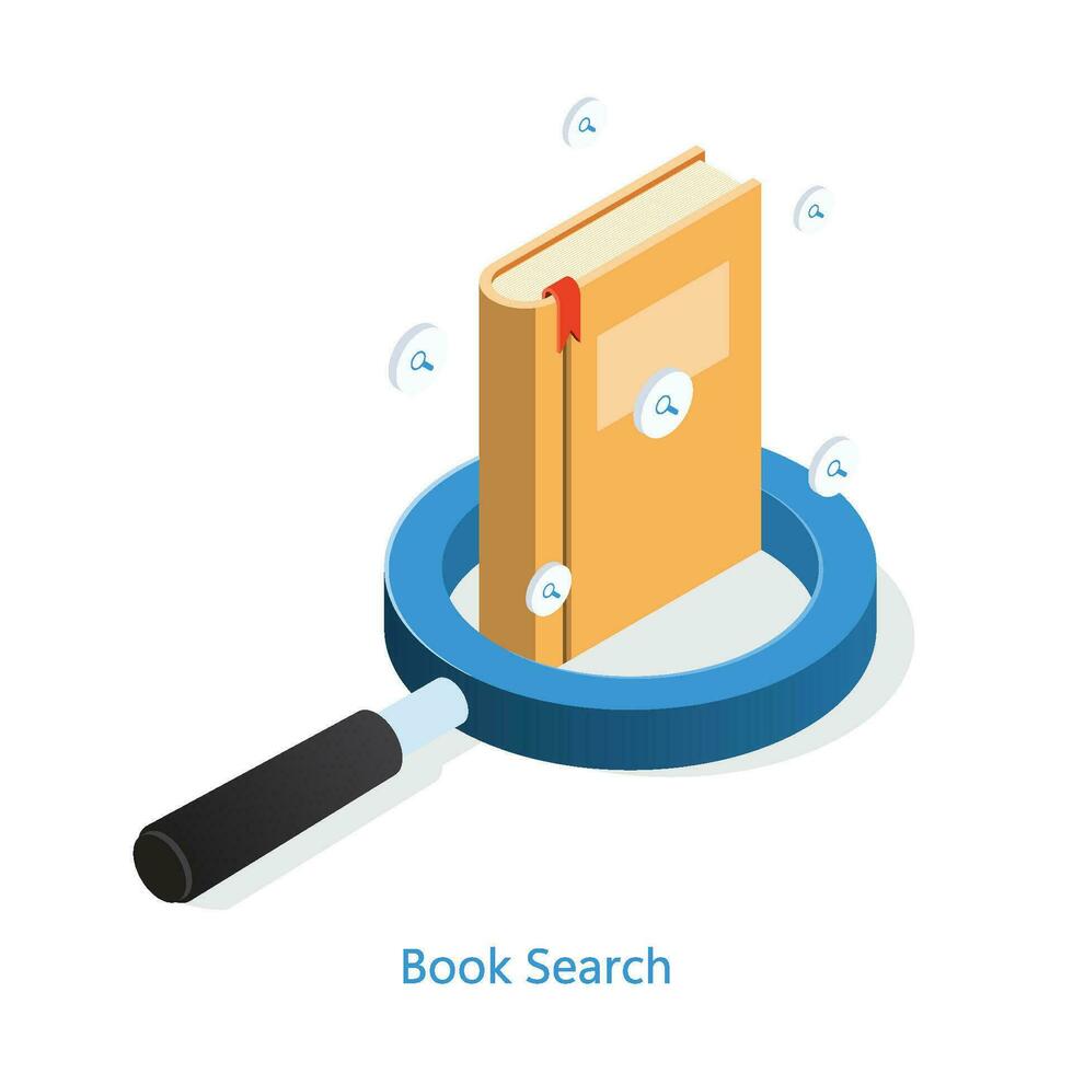 Book search magnifier. Isometric vector. vector