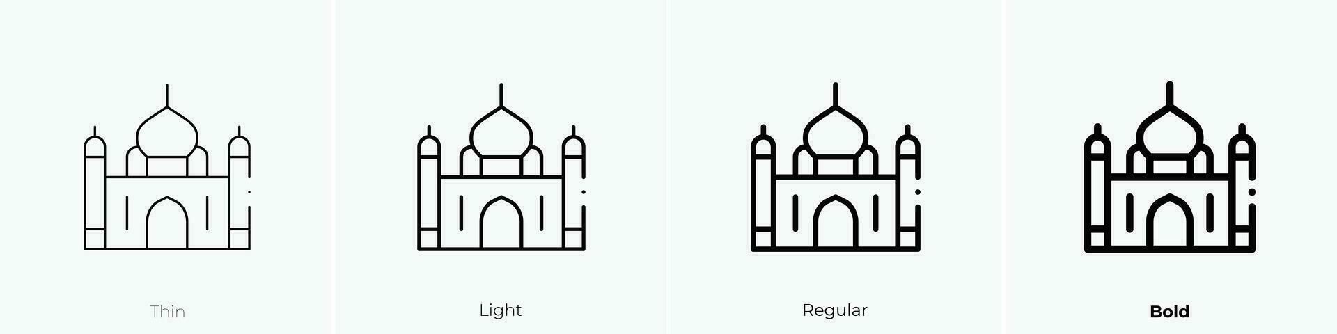 taj mahal icon. Thin, Light, Regular And Bold style design isolated on white background vector