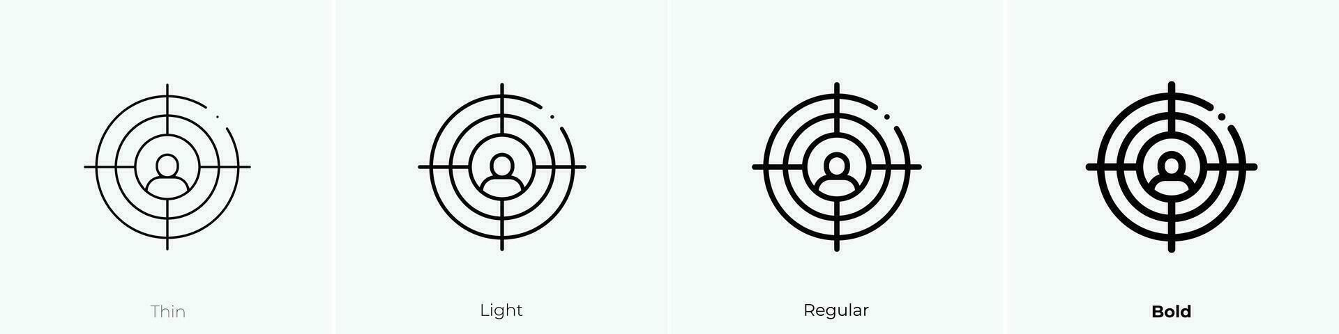 objetivo icono. delgado, luz, regular y negrita estilo diseño aislado en blanco antecedentes vector