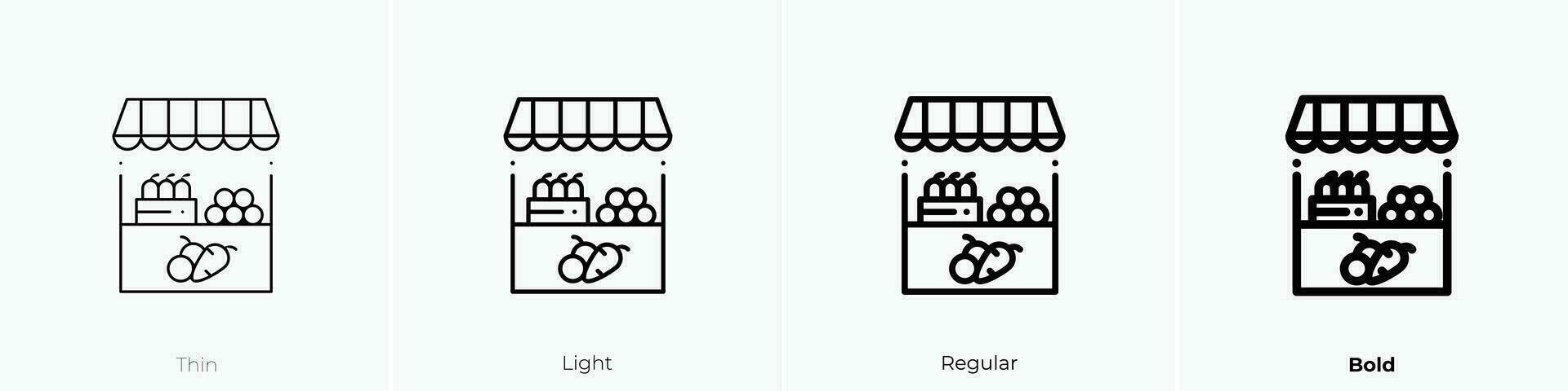 puesto icono. delgado, luz, regular y negrita estilo diseño aislado en blanco antecedentes vector