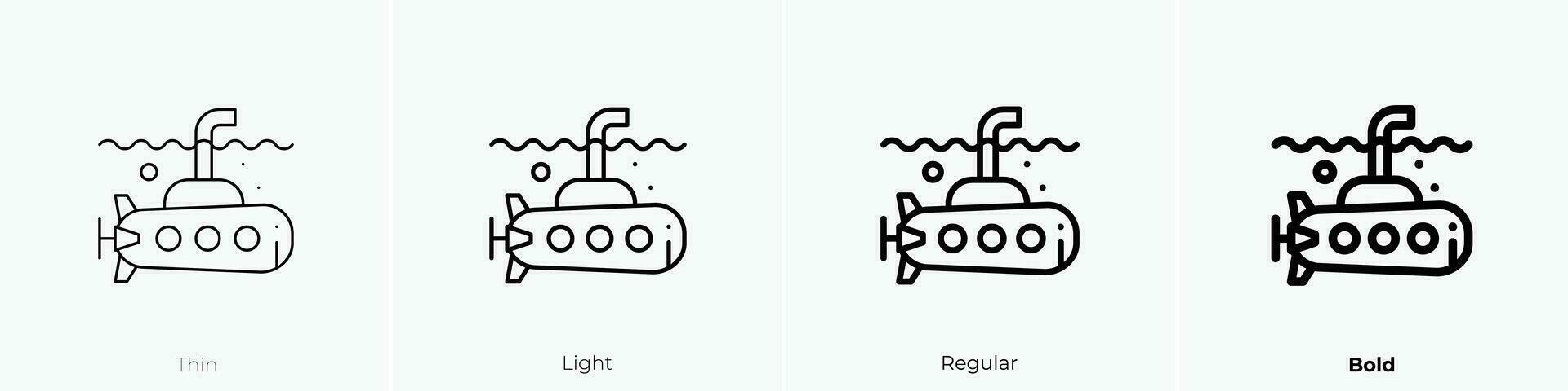 submarine icon. Thin, Light, Regular And Bold style design isolated on white background vector