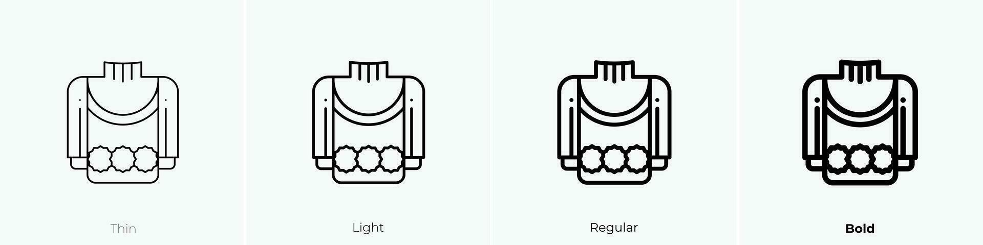 suéter icono. delgado, luz, regular y negrita estilo diseño aislado en blanco antecedentes vector