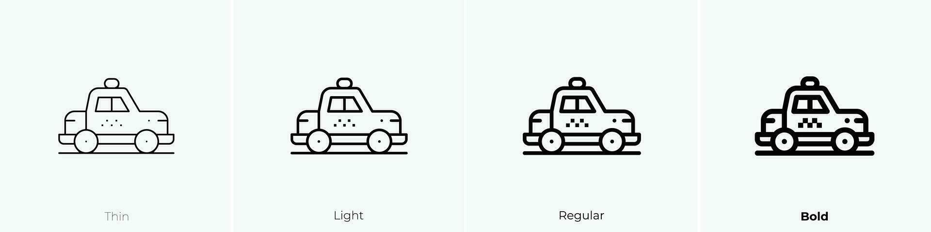 Taxi icono. delgado, luz, regular y negrita estilo diseño aislado en blanco antecedentes vector