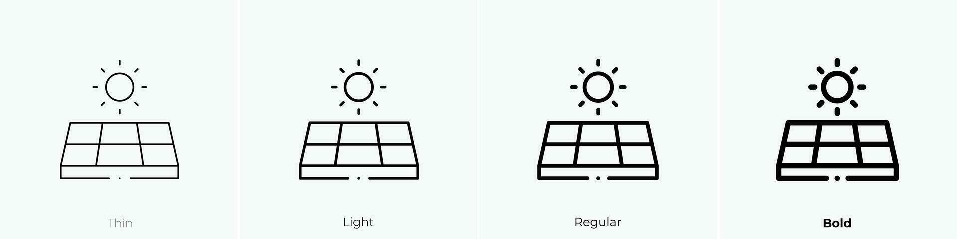 sun panel icon. Thin, Light, Regular And Bold style design isolated on white background vector