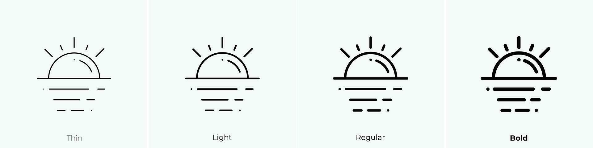 amanecer icono. delgado, luz, regular y negrita estilo diseño aislado en blanco antecedentes vector