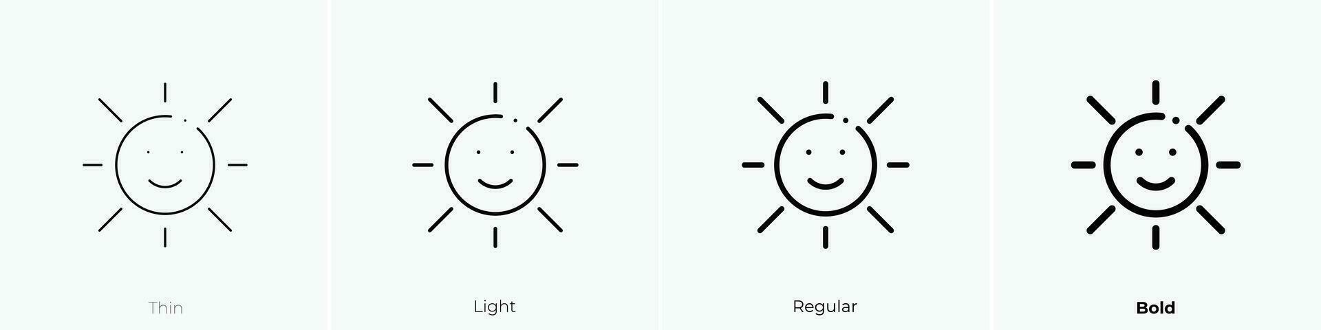 sun icon. Thin, Light, Regular And Bold style design isolated on white background vector