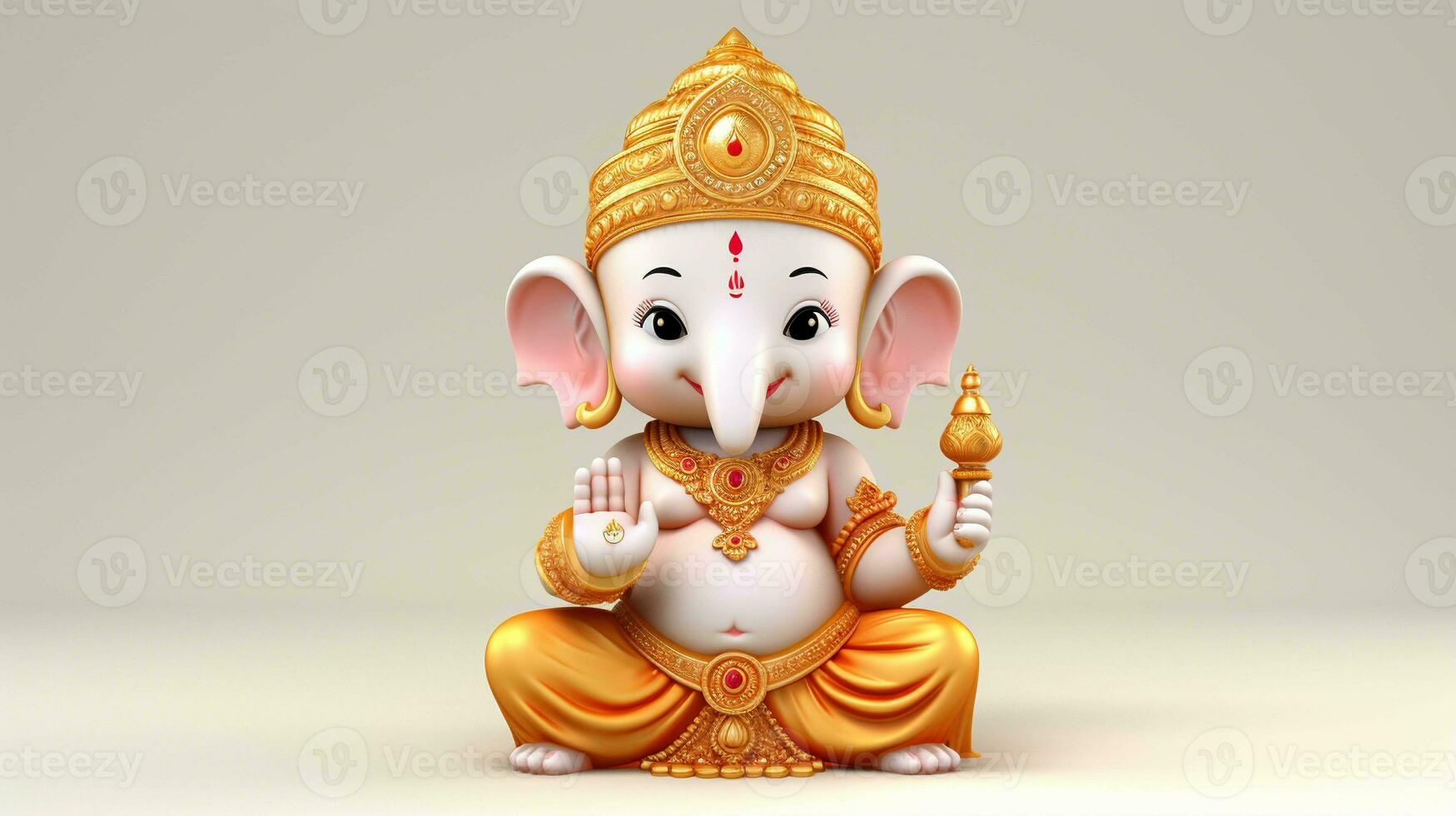 Adorable Lord Ganesha on White Background Perfect for Spiritual and Decorative Use photo