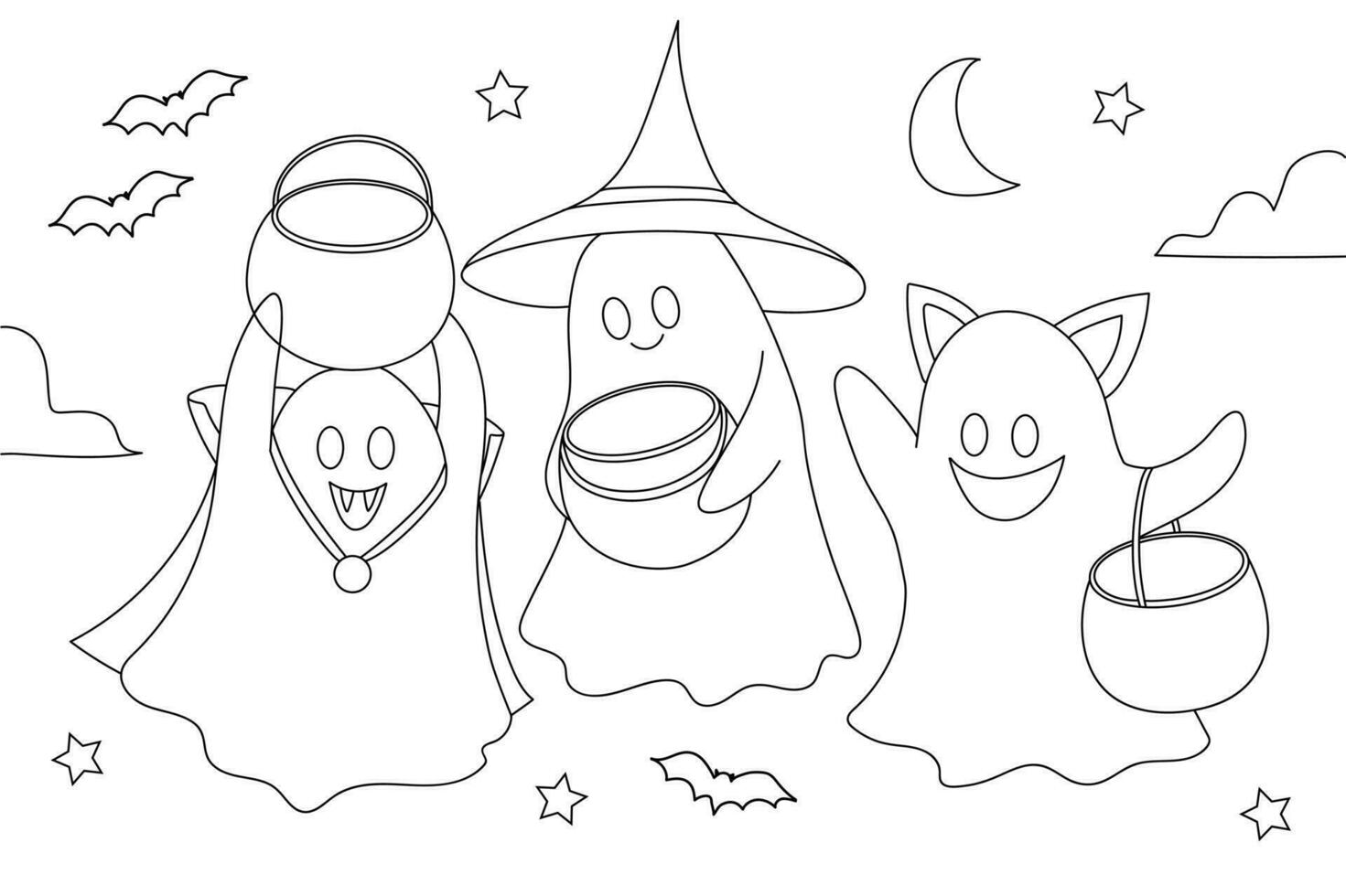 Cute ghosts Halloween colouring page for kid vector image