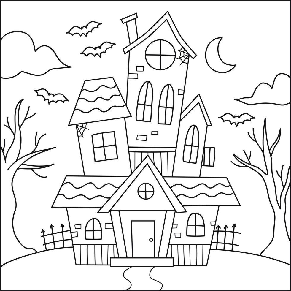 Spooky house Halloween colouring page for kid vector image