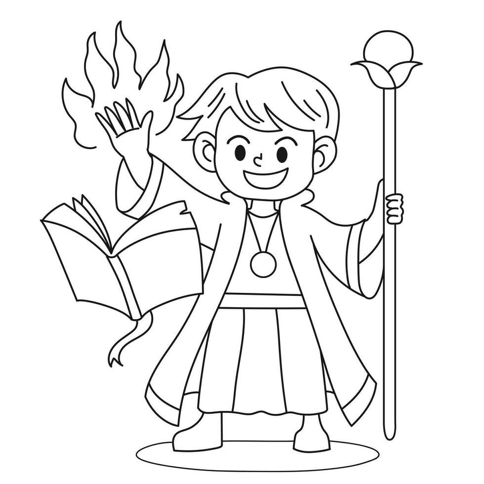 Warlock magic Halloween colouring page for kid vector image