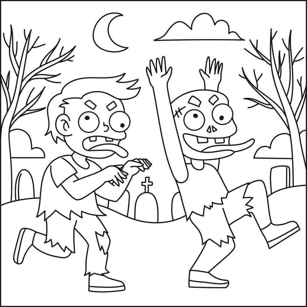 Scary zombies Halloween colouring page for kid vector image