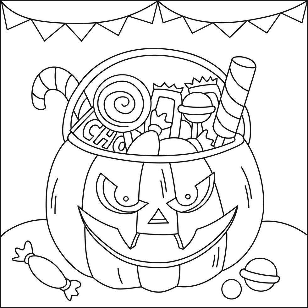 pumpky candy Halloween colouring page for kid vector image