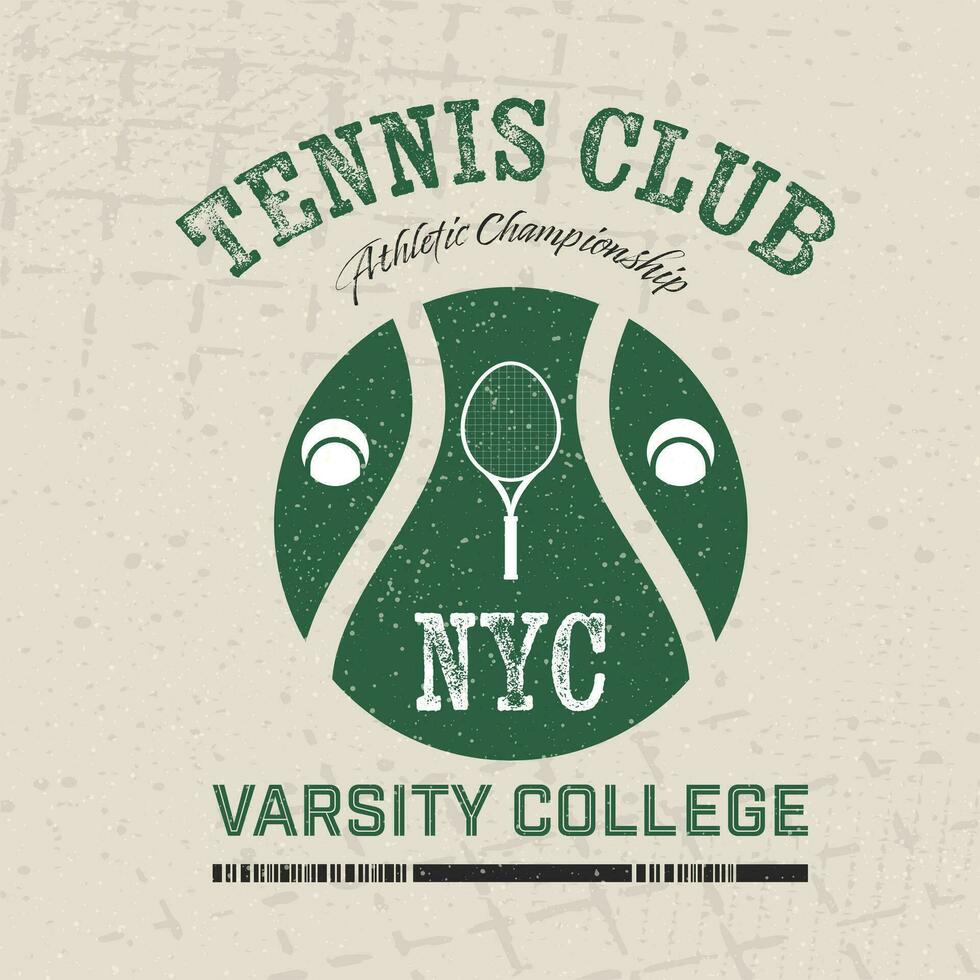 Retro varsity tennis logos prints. University slogan typography design. Vector illustration for fashion tee, t-shirt and poster