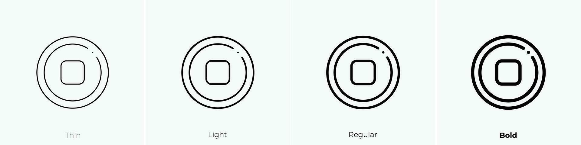 detener botón icono. delgado, luz, regular y negrita estilo diseño aislado en blanco antecedentes vector