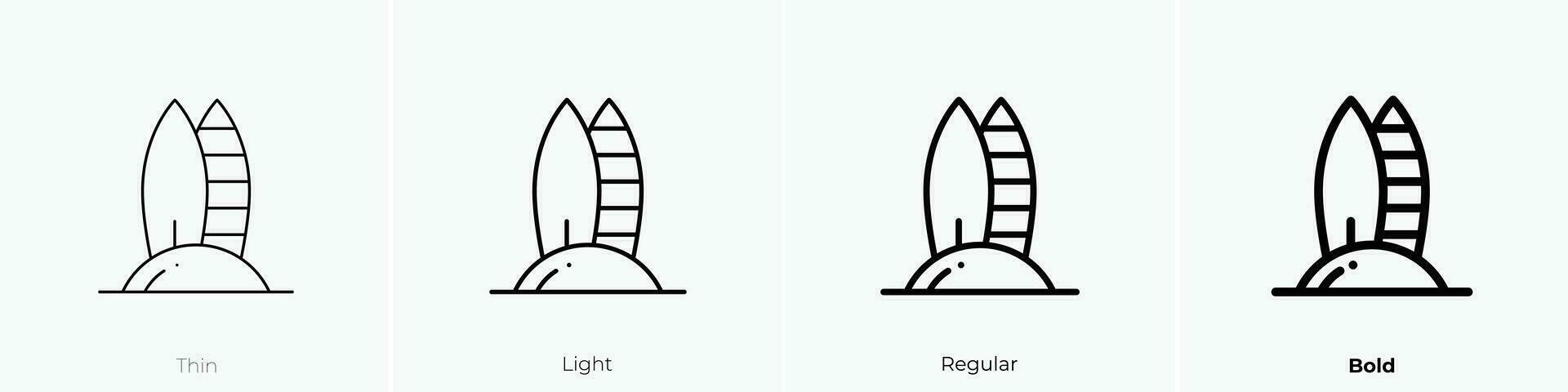 surfboard icon. Thin, Light, Regular And Bold style design isolated on white background vector