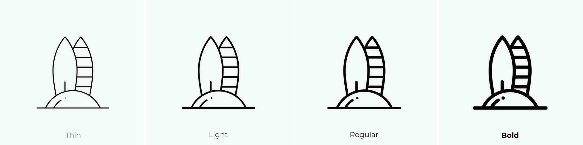 tabla de surf icono. delgado, luz, regular y negrita estilo diseño aislado en blanco antecedentes vector