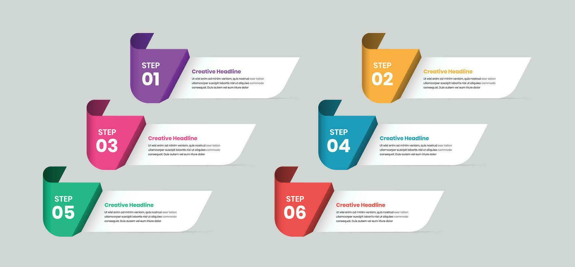 Six step modern minimalist business infographic layout design with abstract shapes vector