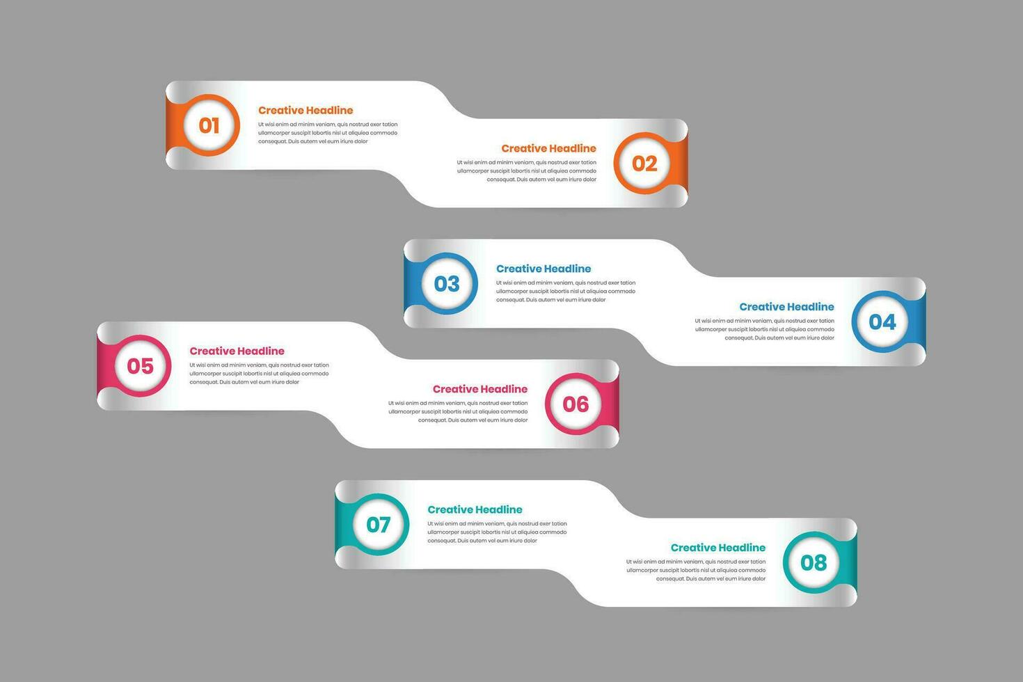 negocio concepto presentación ocho paso minimalista infografía modelo con número y retorcido cinta forma vector